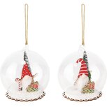 Dekoratief | Hanger globe m/gnoom, glas/hout, 10x10x10cm, set van 2 stuks | A235312 Dekoratief | Hanger globe m/gnoom, glas/hout, 10x10x10cm, set van 2 stuks | A235312