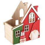 Dekoratief | Bakje huis m/santa, rood/groen, hout, 16x10x17cm | A235314 Dekoratief | Bakje huis m/santa, rood/groen, hout, 16x10x17cm | A235314