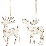 Dekoratief | Hanger rendier/eland, wit/groen, hout, 11x1x16cm, set van 2 stuks | A235334 Dekoratief | Hanger rendier/eland, wit/groen, hout, 11x1x16cm, set van 2 stuks | A235334