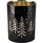 Dekoratief | Theelichthouder m/bomen, zwart/zilver, glas, 10x10x13cm | A235340 Dekoratief | Theelichthouder m/bomen, zwart/zilver, glas, 10x10x13cm | A235340