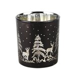 Dekoratief | Theelichthouder m/rendieren, zwart/zilver, glas, 7x7x8cm | A235341 Dekoratief | Theelichthouder m/rendieren, zwart/zilver, glas, 7x7x8cm | A235341