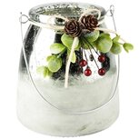 Dekoratief | Theelichthouder m/dennenappels, groen/zilver, glas, 11x11x13cm | A235342 Dekoratief | Theelichthouder m/dennenappels, groen/zilver, glas, 11x11x13cm | A235342