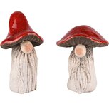 Dekoratief | Paddenstoelgnoompje rood/wit, keramiek, 9x8x16cm, set van 2 stuks | A235368 Dekoratief | Paddenstoelgnoompje rood/wit, keramiek, 9x8x16cm, set van 2 stuks | A235368