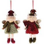 Dekoratief | Hanger engelpopje, rood/groen, stof, 14x10x22cm, set van 2 stuks | A235406 Dekoratief | Hanger engelpopje, rood/groen, stof, 14x10x22cm, set van 2 stuks | A235406