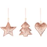 Dekoratief | Hanger hart/ster/boompje, roze, stof, 12x13cm, set van 3 stuks | A235417 Dekoratief | Hanger hart/ster/boompje, roze, stof, 12x13cm, set van 3 stuks | A235417