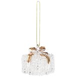 Dekoratief | Hanger cadeautje, goud/transparant, glas, 4x4x5cm | A235444 Dekoratief | Hanger cadeautje, goud/transparant, glas, 4x4x5cm | A235444