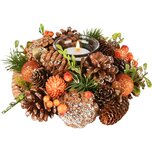 Dekoratief | Tafelstukje rond m/besjes/dennenappels, oranje/naturel, 19x19x9cm | A235501 Dekoratief | Tafelstukje rond m/besjes/dennenappels, oranje/naturel, 19x19x9cm | A235501
