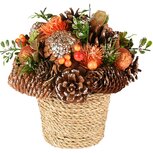 Dekoratief | Bloemstukje m/besjes/dennenappels, oranje/naturel, 17x17x17cm | A235502 Dekoratief | Bloemstukje m/besjes/dennenappels, oranje/naturel, 17x17x17cm | A235502