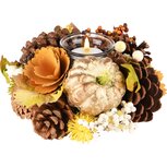 Dekoratief | Tafelstukje rond m/pompoenen/dennenappels, groen/naturel, 19x19x9cm | A235507 Dekoratief | Tafelstukje rond m/pompoenen/dennenappels, groen/naturel, 19x19x9cm | A235507