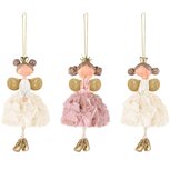 Dekoratief | Hanger engeltje, wit/roze, resina/stof, 8x6x16cm, set van 3 stuks | A235533 Dekoratief | Hanger engeltje, wit/roze, resina/stof, 8x6x16cm, set van 3 stuks | A235533