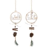 Dekoratief | Hanger bal m/herten, naturel, hout, 11x12x41cm, set van 2 stuks | A235566 Dekoratief | Hanger bal m/herten, naturel, hout, 11x12x41cm, set van 2 stuks | A235566