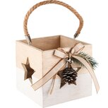 Dekoratief | Theelichthouder m/ster, wit/naturel, hout, 13x13x13cm | A235569 Dekoratief | Theelichthouder m/ster, wit/naturel, hout, 13x13x13cm | A235569