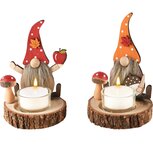 Dekoratief | Theelichthouder m/herfstgnoompje, glas/hout, 9x9x14cm, set van 2 stuks | A235575 Dekoratief | Theelichthouder m/herfstgnoompje, glas/hout, 9x9x14cm, set van 2 stuks | A235575