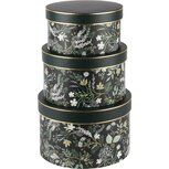 Dekoratief | Set 3 dozen rond 'Mystic Forest', zwart/groen, 21x21x13cm | A235578 Dekoratief | Set 3 dozen rond 'Mystic Forest', zwart/groen, 21x21x13cm | A235578