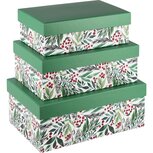 Dekoratief | Set 3 dozen rechthoek 'Christmas Berry', groen/wit, 26x18x10cm | A235580 Dekoratief | Set 3 dozen rechthoek 'Christmas Berry', groen/wit, 26x18x10cm | A235580