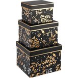 Dekoratief | Set 3 dozen vierkant 'Golden Twigs', zwart/goud, 18x18x14cm | A235586 Dekoratief | Set 3 dozen vierkant 'Golden Twigs', zwart/goud, 18x18x14cm | A235586