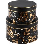 Dekoratief | Set 2 dozen rond 'Golden Twigs', zwart/goud, 19x19x11cm | A235588 Dekoratief | Set 2 dozen rond 'Golden Twigs', zwart/goud, 19x19x11cm | A235588