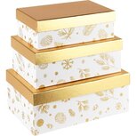 Dekoratief | Set 3 dozen rechthoek 'Winter Glitter', wit/goud, 26x18x10cm | A235589 Dekoratief | Set 3 dozen rechthoek 'Winter Glitter', wit/goud, 26x18x10cm | A235589