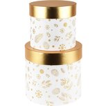 Dekoratief | Set 2 tondozen 'Winter Glitter', wit/goud, 23x23x20cm | A235590 Dekoratief | Set 2 tondozen 'Winter Glitter', wit/goud, 23x23x20cm | A235590