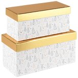Dekoratief | Set 2 dozen rechthoek 'Winter Forest', wit/goud, 24x12x12cm | A235592 Dekoratief | Set 2 dozen rechthoek 'Winter Forest', wit/goud, 24x12x12cm | A235592