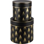 Dekoratief | Set 2 tondozen rond 'Gold Glitter Trees', zwart/goud, 23x23x20cm | A235595 Dekoratief | Set 2 tondozen rond 'Gold Glitter Trees', zwart/goud, 23x23x20cm | A235595