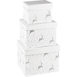 Dekoratief | Set 3 dozen vierkant 'Dancing Reindeer', wit/zilver, 18x18x14cm | A235597 Dekoratief | Set 3 dozen vierkant 'Dancing Reindeer', wit/zilver, 18x18x14cm | A235597