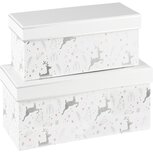 Dekoratief | Set 2 dozen rechthoek 'Dancing Reindeer', wit/zilver, 24x12x12cm | A235599 Dekoratief | Set 2 dozen rechthoek 'Dancing Reindeer', wit/zilver, 24x12x12cm | A235599