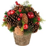 Dekoratief | Bloemstukje m/bessen/paddenstoelen, rood/naturel, 19x19x22cm | A235616 Dekoratief | Bloemstukje m/bessen/paddenstoelen, rood/naturel, 19x19x22cm | A235616
