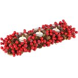 Dekoratief | Tafelstuk lang m/bessen/dennenappels, rood/naturel, 41x15x7cm | A235621 Dekoratief | Tafelstuk lang m/bessen/dennenappels, rood/naturel, 41x15x7cm | A235621