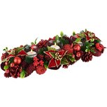 Dekoratief | Tafelstuk lang m/kerstrozen, rood/groen, 41x15x8cm | A235627 Dekoratief | Tafelstuk lang m/kerstrozen, rood/groen, 41x15x8cm | A235627
