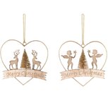 Dekoratief | Hanger hart m/engeltje/hert, goud, metaal, 16x16x1cm, set van 2 stuks | A235642 Dekoratief | Hanger hart m/engeltje/hert, goud, metaal, 16x16x1cm, set van 2 stuks | A235642