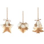 Dekoratief | Hanger hart/boom/ster, goud, metaal, 10x1x10cm, set van 3 stuks | A235646 Dekoratief | Hanger hart/boom/ster, goud, metaal, 10x1x10cm, set van 3 stuks | A235646