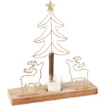 Dekoratief | Theelichthouder m/boompje/hertjes, goud/naturel, hout/glas, 26x25x7cm | A235652 Dekoratief | Theelichthouder m/boompje/hertjes, goud/naturel, hout/glas, 26x25x7cm | A235652