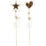 Dekoratief | Prikker m/hart/ster, goud, metaal, 55x8x1cm, set van 2 stuks | A235656 Dekoratief | Prikker m/hart/ster, goud, metaal, 55x8x1cm, set van 2 stuks | A235656