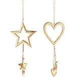 Dekoratief | Hanger hart/ster, goud, metaal, 35x10x1cm, set van 2 stuks | A235657 Dekoratief | Hanger hart/ster, goud, metaal, 35x10x1cm, set van 2 stuks | A235657