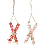 Dekoratief | Hanger ski's, rood/wit, hout, 15x8x2cm, set van 2 stuks | A235665 Dekoratief | Hanger ski's, rood/wit, hout, 15x8x2cm, set van 2 stuks | A235665