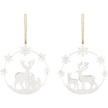 Dekoratief | Hanger ring m/boompje/herten, wit, metaal, 17x17x1cm, set van 2 stuks | A235668 Dekoratief | Hanger ring m/boompje/herten, wit, metaal, 17x17x1cm, set van 2 stuks | A235668