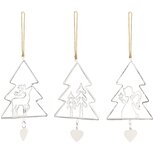 Dekoratief | Hanger boomje m/engel/hert/boompje, wit, metaal, 11x9x1cm, set van 3 stuks | A235670 Dekoratief | Hanger boomje m/engel/hert/boompje, wit, metaal, 11x9x1cm, set van 3 stuks | A235670