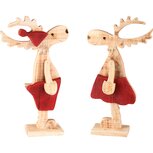 Dekoratief | Deco rendier staand, naturel/rood, hout, 19x6x35cm, set van 2 stuks | A235721 Dekoratief | Deco rendier staand, naturel/rood, hout, 19x6x35cm, set van 2 stuks | A235721