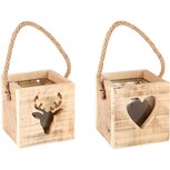 Dekoratief | Theelichthouder m/hert/hart, naturel, hout/glas, 10x10x10cm, set van 2 stuks | A235723 Dekoratief | Theelichthouder m/hert/hart, naturel, hout/glas, 10x10x10cm, set van 2 stuks | A235723