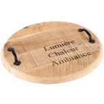 Dekoratief | Dienblad rond 'Lumière/Chaleur', naturel, hout, 35x35x5cm | A235730 Dekoratief | Dienblad rond 'Lumière/Chaleur', naturel, hout, 35x35x5cm | A235730