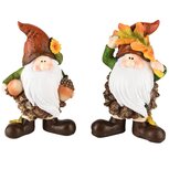 Dekoratief | Herfstgnoom staand m/blaadjes, resina, 6x4x10cm, set van 2 stuks | A235791 Dekoratief | Herfstgnoom staand m/blaadjes, resina, 6x4x10cm, set van 2 stuks | A235791