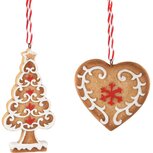Dekoratief | Hanger koekje boomje/hartje, wit/rood, resina, 5x1x9cm, set van 2 stuks | A235806 Dekoratief | Hanger koekje boomje/hartje, wit/rood, resina, 5x1x9cm, set van 2 stuks | A235806