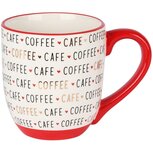 Dekoratief | Mok 'Cafe/Coffee', wit/rood, keramiek, 10x10x12cm | A235853 Dekoratief | Mok 'Cafe/Coffee', wit/rood, keramiek, 10x10x12cm | A235853