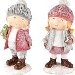 Dekoratief | Winterkindje staand m/ster/cadeautje, resina, 8x8x17cm, set van 2 stuks | A235881 Dekoratief | Winterkindje staand m/ster/cadeautje, resina, 8x8x17cm, set van 2 stuks | A235881