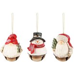 Dekoratief | Hanger bel sneeuwman/santagnoom, resina, 8x7x11cm, set van 3 stuks | A235883 Dekoratief | Hanger bel sneeuwman/santagnoom, resina, 8x7x11cm, set van 3 stuks | A235883