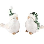 Dekoratief | Vogeltje m/kerstmuts, wit/groen, TC, 14x8x16cm, set van 2 stuks | A235904 Dekoratief | Vogeltje m/kerstmuts, wit/groen, TC, 14x8x16cm, set van 2 stuks | A235904