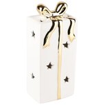 Dekoratief | Cadeautje m/sterren, wit/goud, dolomiet, LED, 7x5x17cm | A235924 Dekoratief | Cadeautje m/sterren, wit/goud, dolomiet, LED, 7x5x17cm | A235924