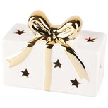 Dekoratief | Cadeautje m/sterren, wit/goud, dolomiet, LED, 11x6x8cm | A235925 Dekoratief | Cadeautje m/sterren, wit/goud, dolomiet, LED, 11x6x8cm | A235925