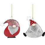 Dekoratief | Hanger santagnoom, grijs/rood, metaal, 9x9x1cm, set van 2 stuks | A235926 Dekoratief | Hanger santagnoom, grijs/rood, metaal, 9x9x1cm, set van 2 stuks | A235926
